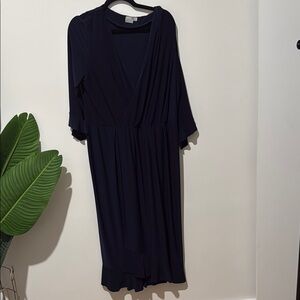 Elegant Navy Blue Faux Wrap Dress